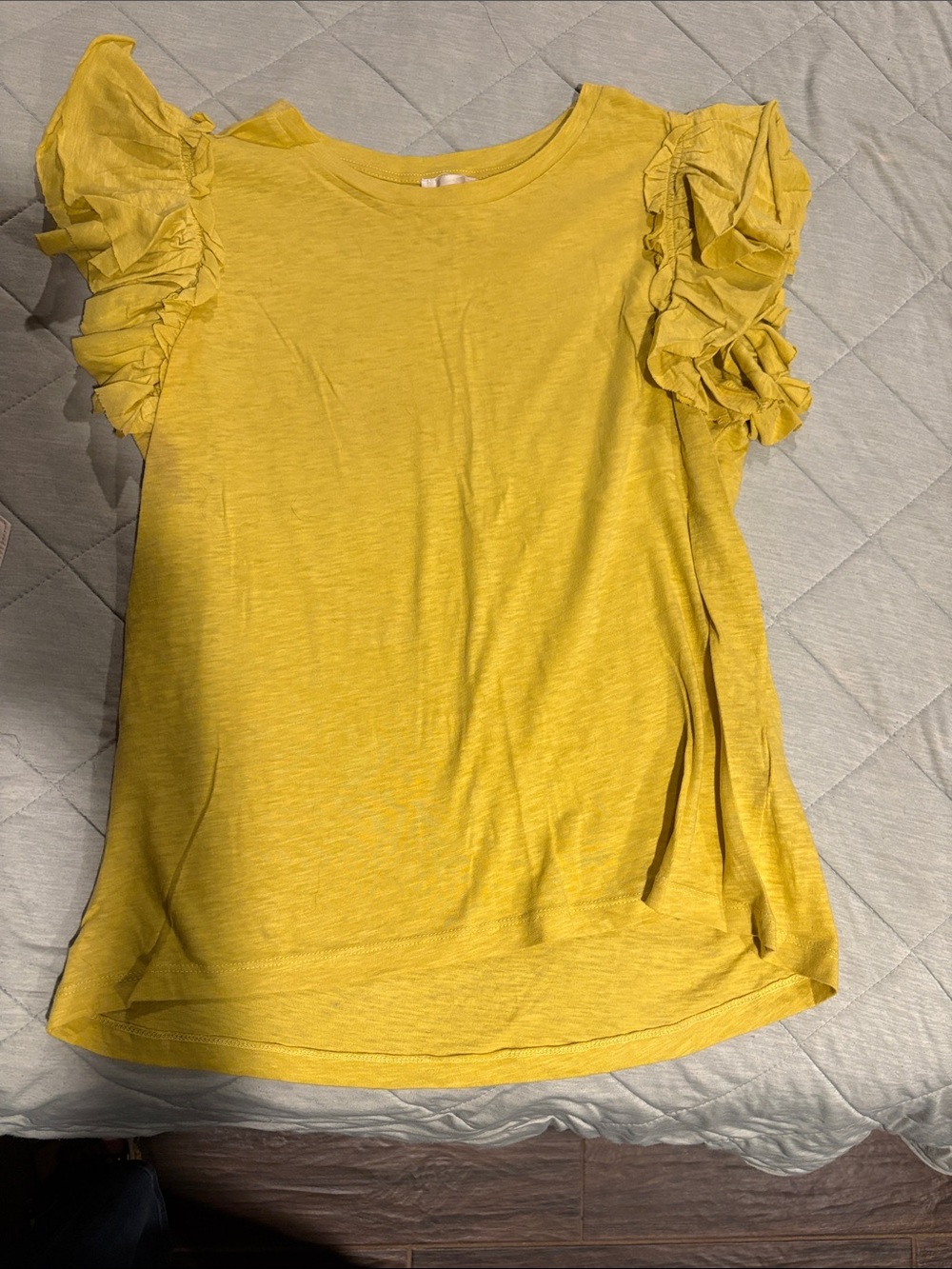 Girls' Yellow Ruffle Sleeve Short Sleeve Top